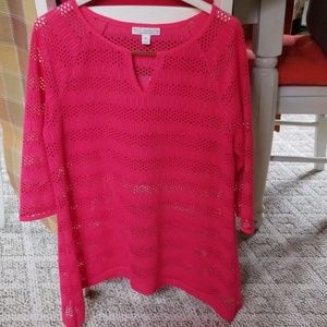 Dana Buchman open crochet pink sweater, M